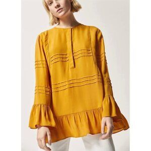 𝅺MASSIMO Dutti | Nwt Mustard Yellow Ruffle Blouse Size 8